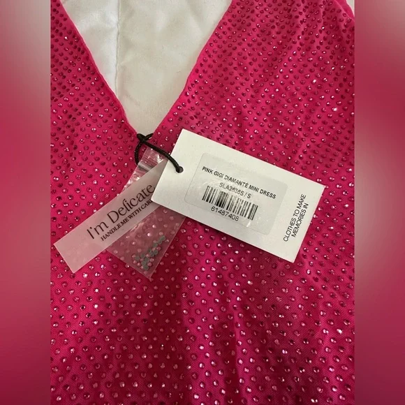 NEW SLA The Label PINK GIGI DIAMANTE MINI DRESS Size Small - Picture 2 of 7